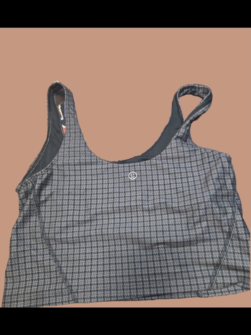 Gray Plaid Scoop Neck Sports Bra Top
